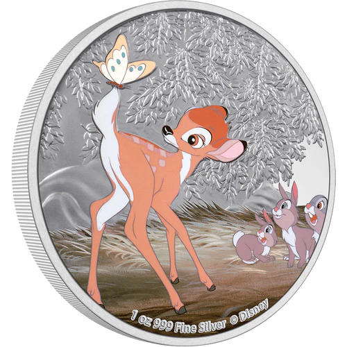 1 oz 2022 Niue Disney Bambi 80th Anniversary Bambi and Butterfly Silver Coin