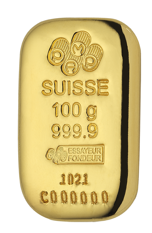 100 g Cast Gold bar Pamp