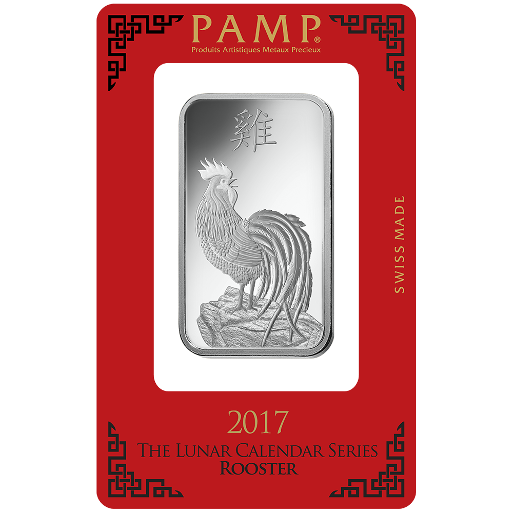 1 oz Minted Silver bar Pamp Rooster