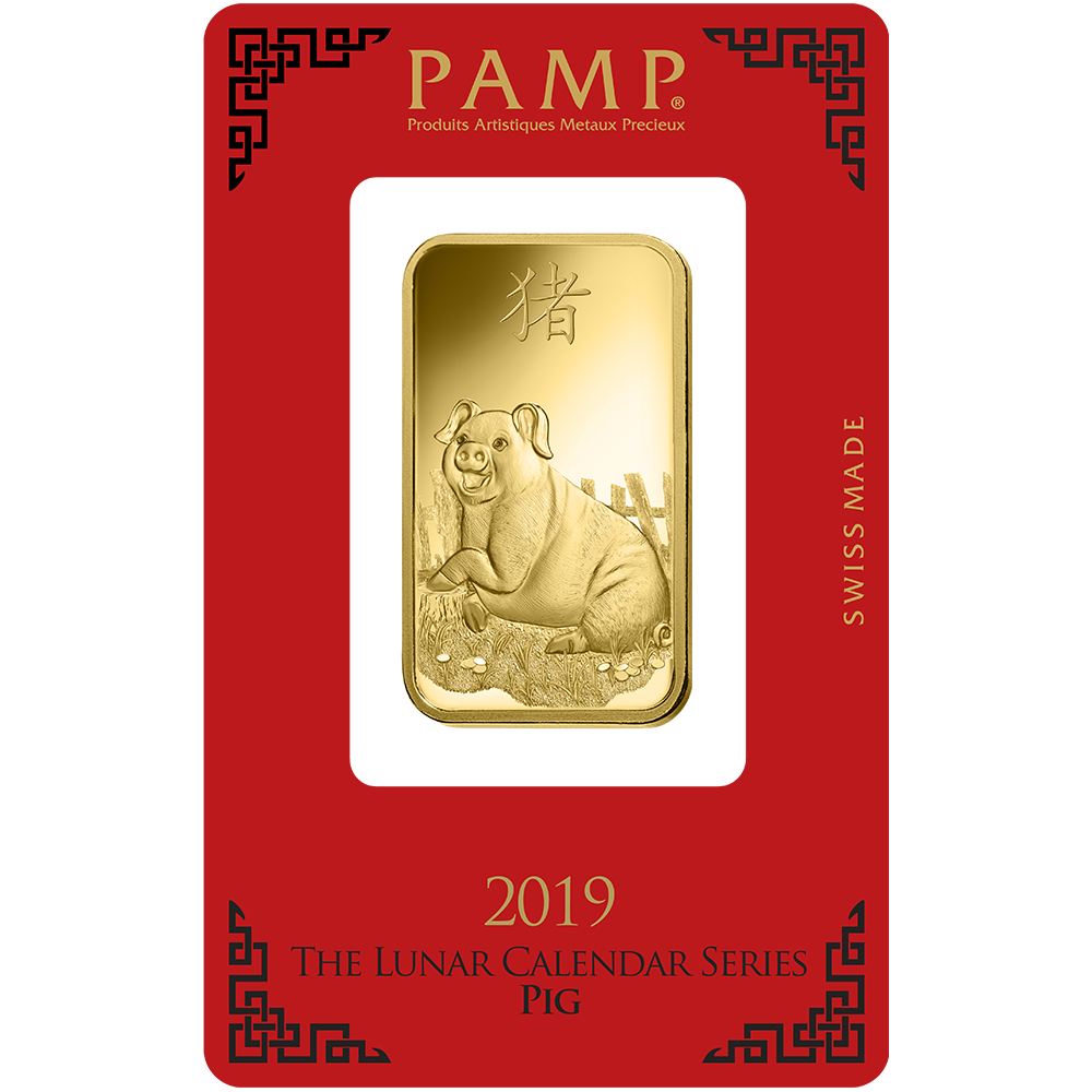 1 oz Minted Gold bar Pamp Pig