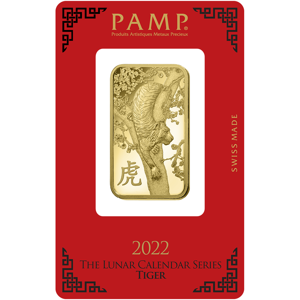 1 oz Minted Gold bar Pamp Tiger