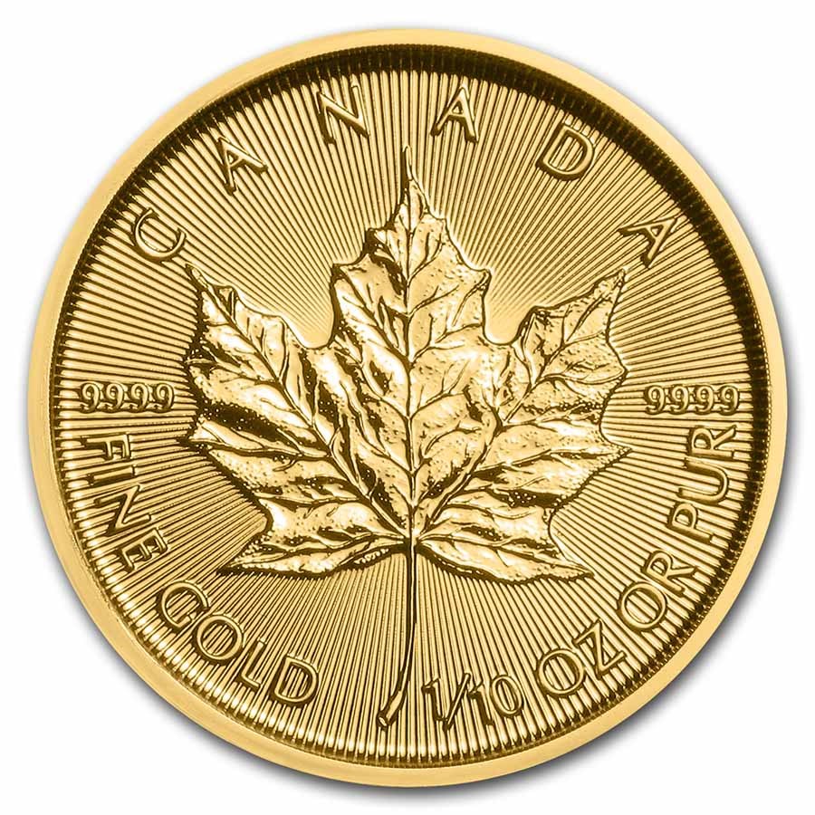 1/10 oz Canadian Gold Maple Leaf Coin (Random Year)