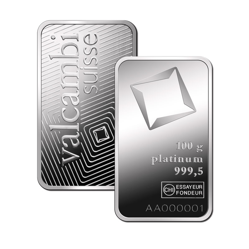 100 g Minted Platinum bar Valcambi