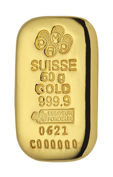 50 g Cast Gold bar Pamp