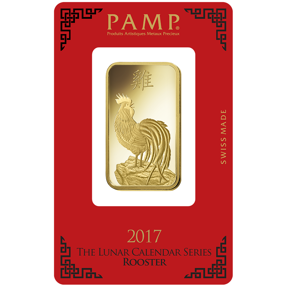 1 oz Minted Gold bar Pamp Rooster